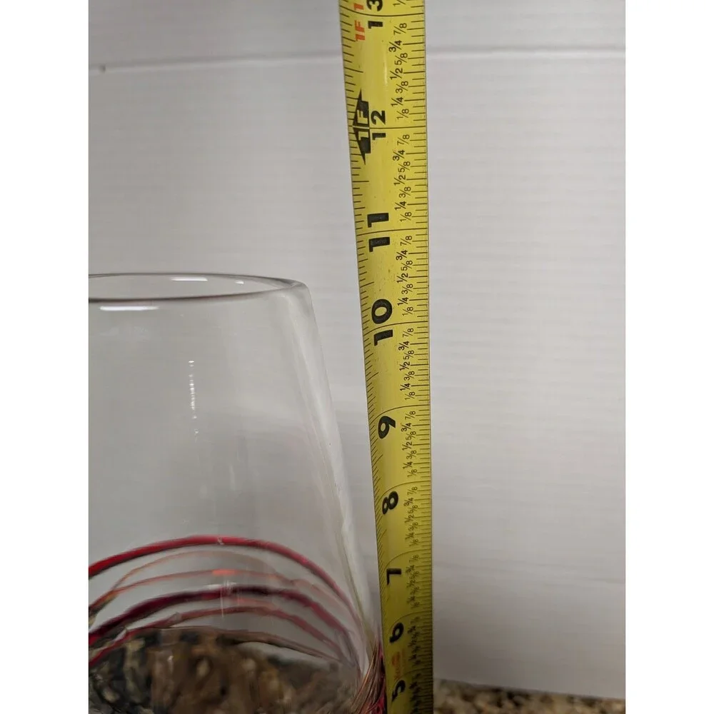 Blenko Glass Vase Red Threads Clear 9720 Label  10.75” Tall